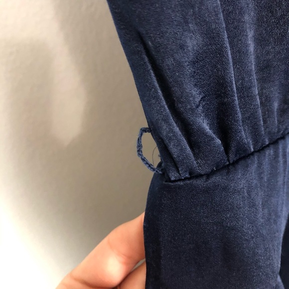 Lulu’s Navy Wide Leg Satin Short Sleeve Jumpsuit - Picture 9 of 10